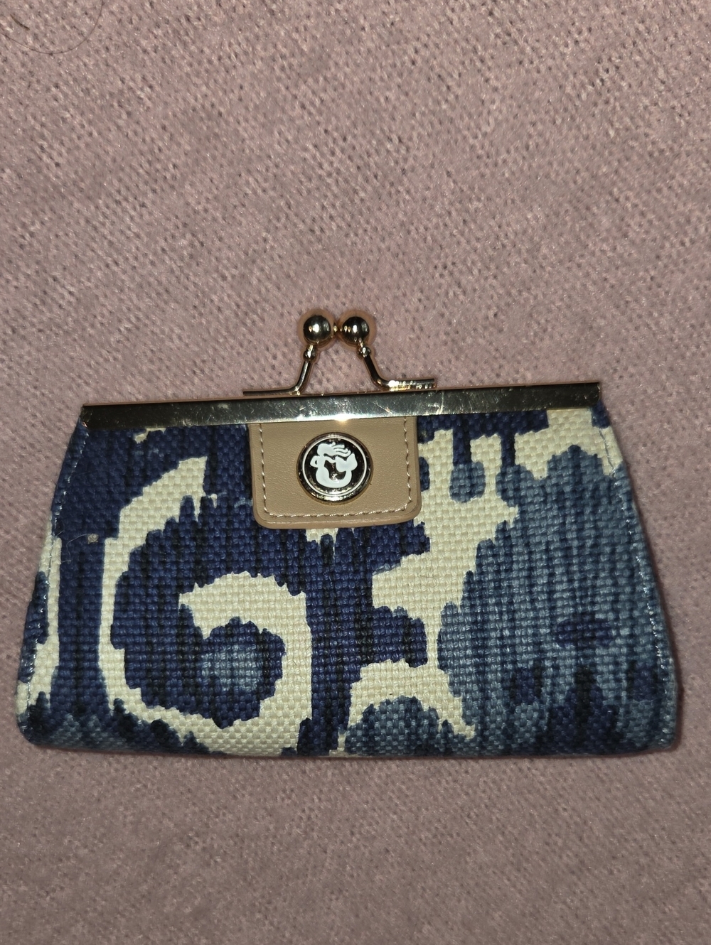 Spartina 449 Navy and Cream Kiss-Lock Canvas Clutch